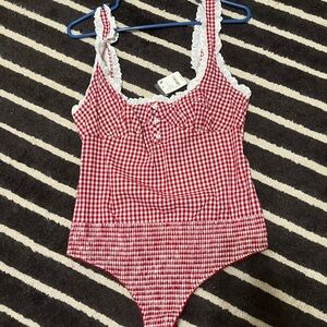 Free People Red and White Gingham Bodysuit